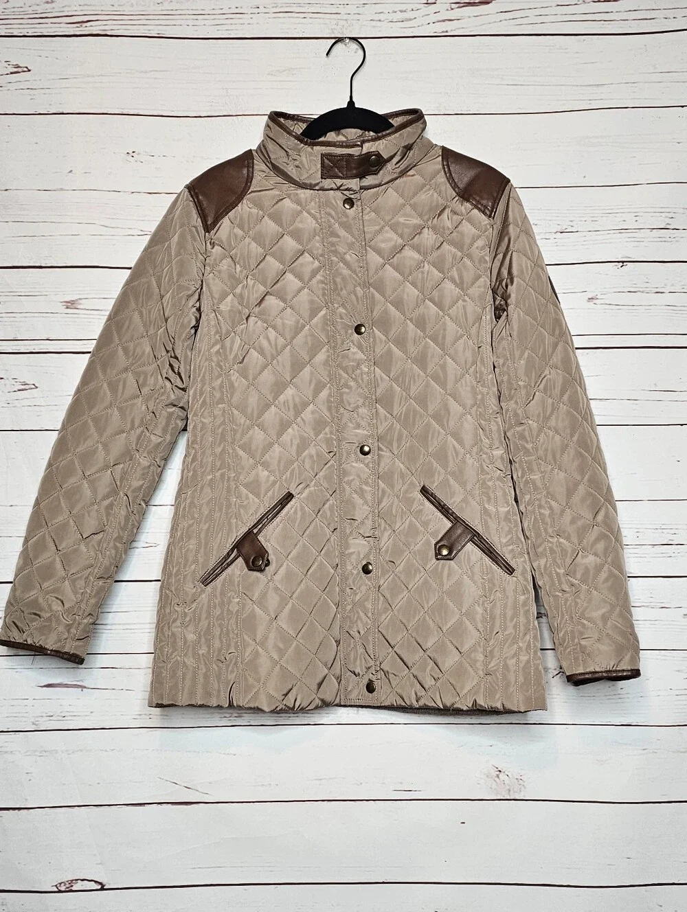 Lauren Ralph Lauren Diamond Quilted Barn Jacket with Faux Leather Trim
